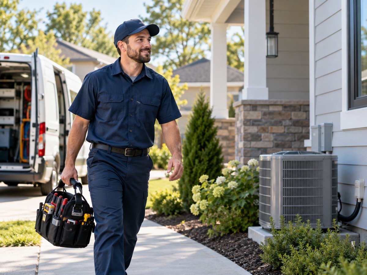Home service technician arriving at a customer's house