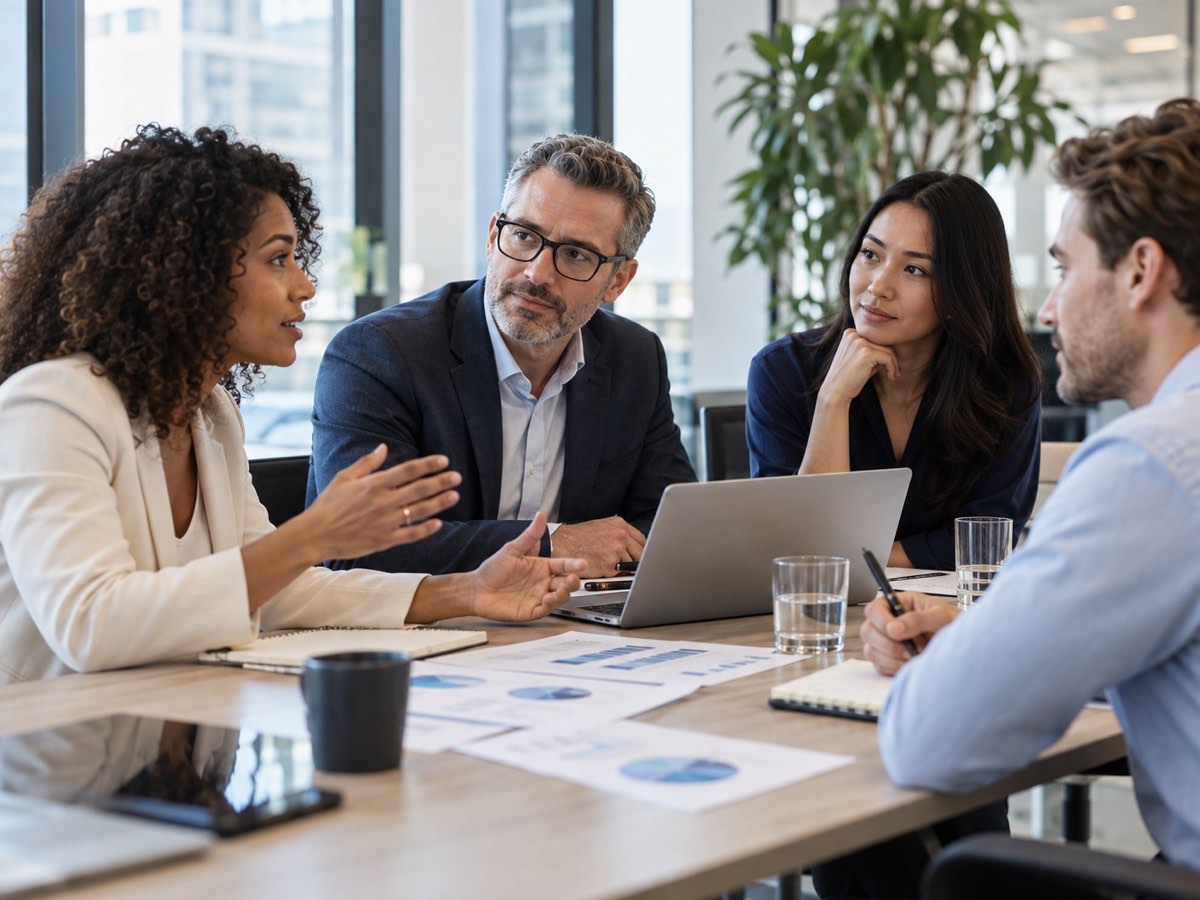 Professional services team meeting with a client