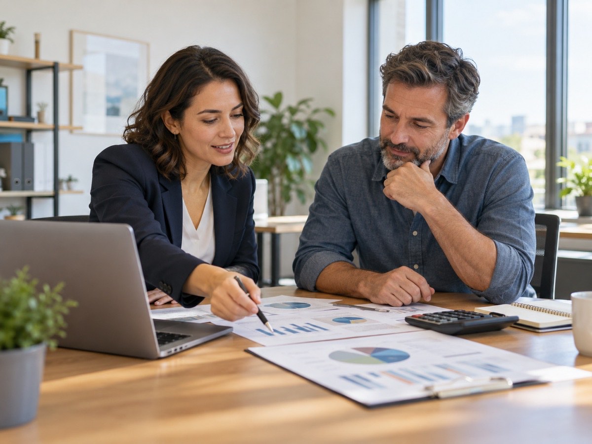 Accountant reviewing financial documents with a client