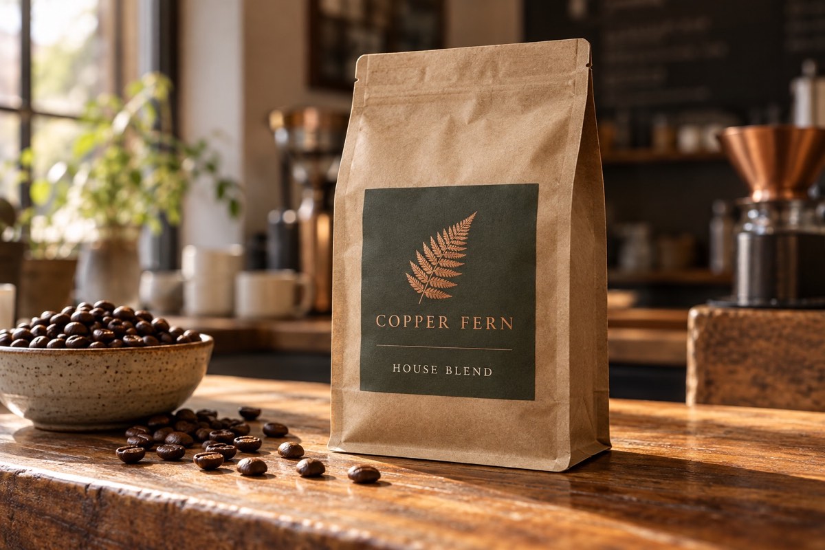 Bag of Copper Fern House Blend coffee beans