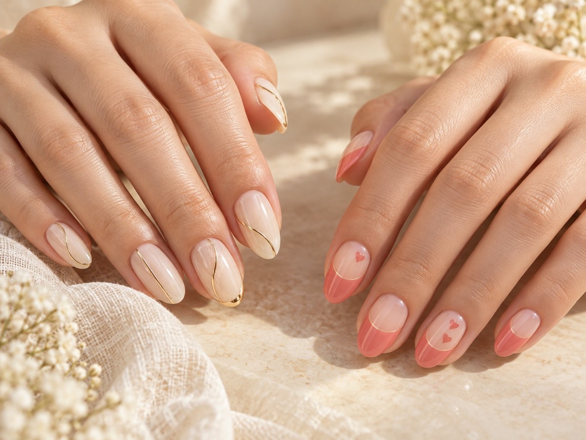 Fine gold-line nail art
