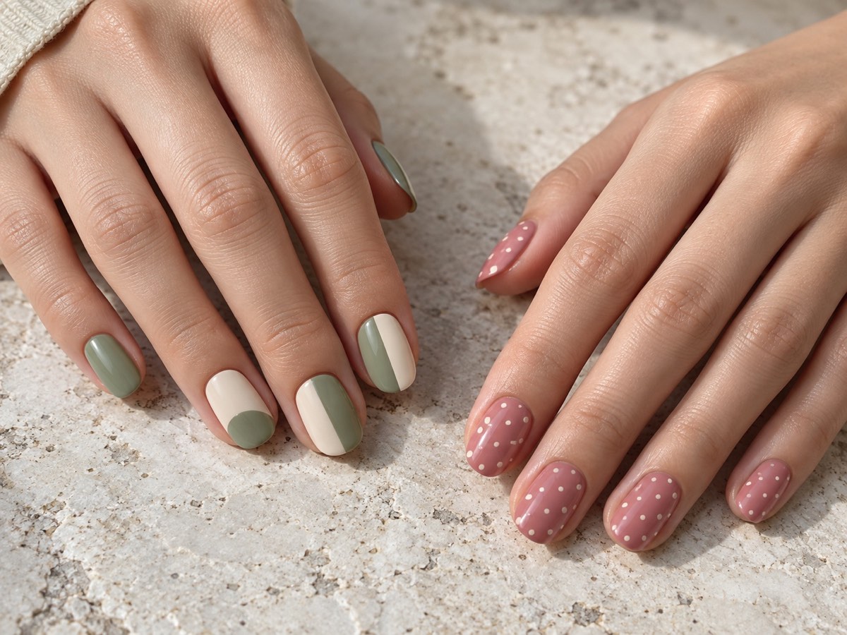 Sage color-block nail art